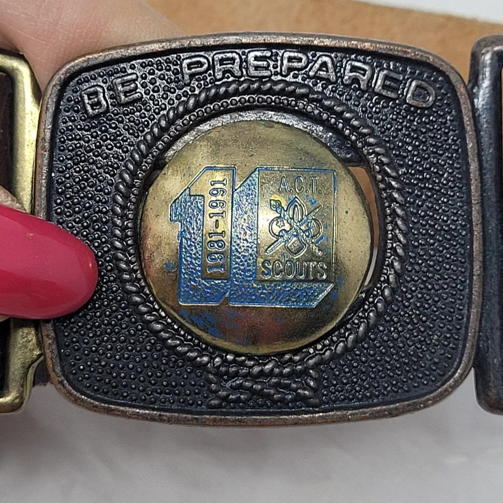 Vintage‎ ACT Scouts Australia Belt Buckle 1981-1991 Be Prepared Brown Leather 32